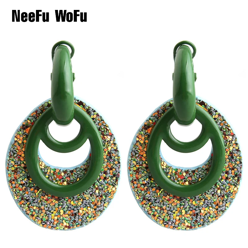 

NeeFu WoFu Earring Flash Leather Alloy Drip Large Long Water Drop Big Earrings Woman Brinco Ear Oorbellen Christmas Gift