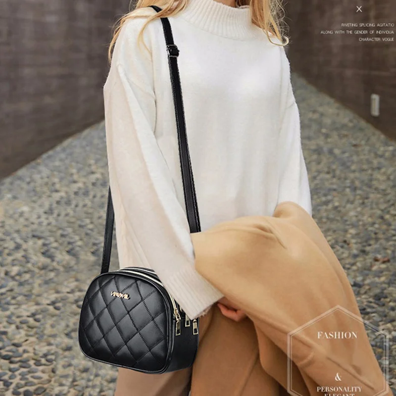 

Women Waterproof Prismatic Plaid Leather Shoulder Bag with Adjustable Strap Popular