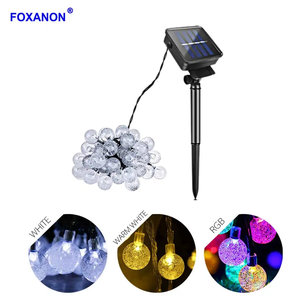 

Foxanon Solar String Lights 30LEDs 50LEDs Outdoor Waterproof RGB Crystal Ball LED String Fairy Garden Christmas Holiday light