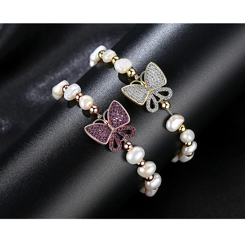 Baffin браслет с бабочкой для женщин элегантные вечерние Pulseira Feminina Роскошный CZ натуральный жемчуг розовый золотой цвет подарок на день матери