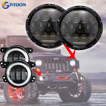 

7'' 75W LED Driving headlights DRL 4 inch Halo LED Front fog lights for Jeep Wrangler 97-2017 JK TJ LJ JKU Rubicon Sahara Hummer