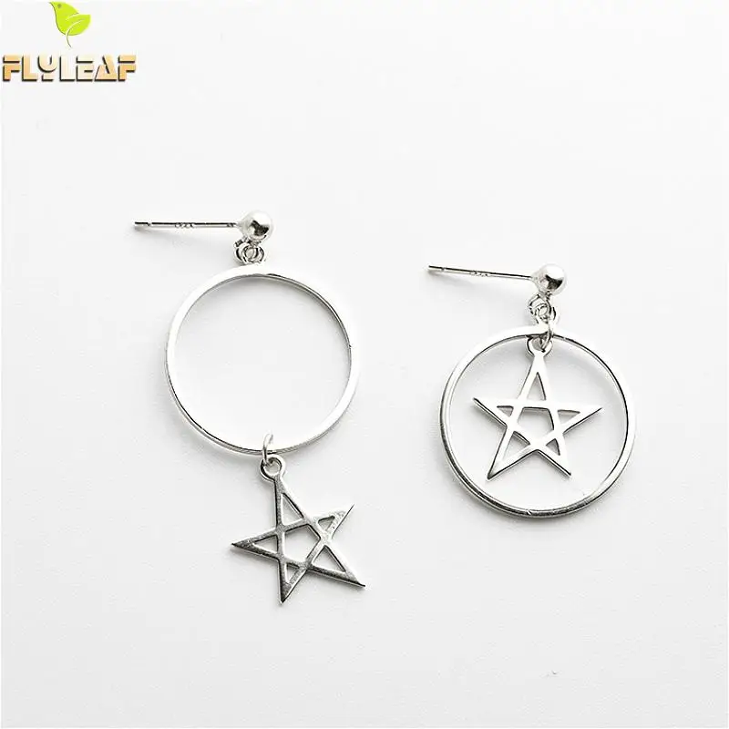 

Flyleaf 925 Sterling Silver Circle Pentagram Asymmetry Drop Earrings For Women Personality Simple Earings Fashion Jewelry Party