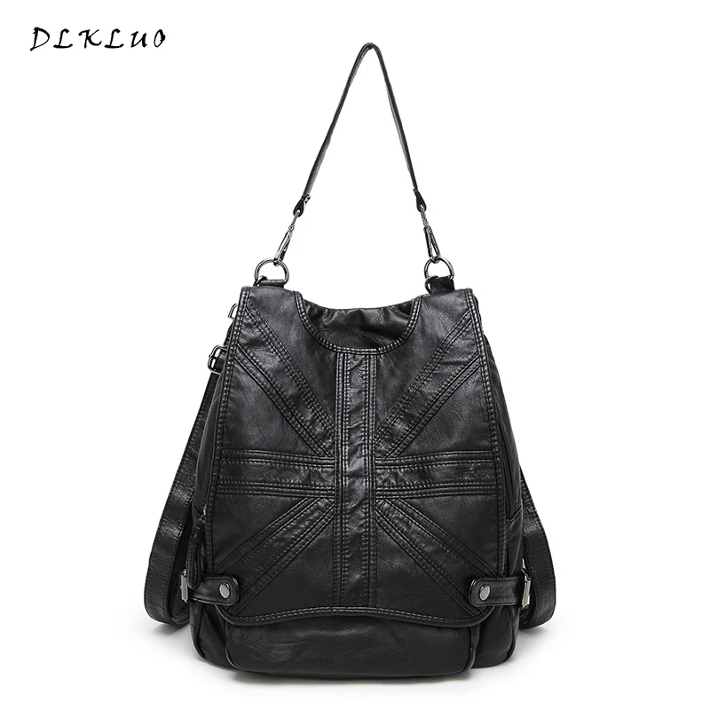 Dlkluo 6616 Genuine Leather Women Backpacks Fashion Dual use Soft Sheepskin Bag Girls Large Capacity Travel