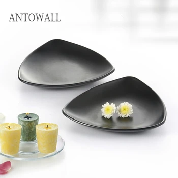 ANTOWALL Triangular black food plate Premium melamine tableware sauce dish rice plate for restaurant ANTOWALL Triangular black food plate Premium melamine tableware sauce dish rice plate for restaurant