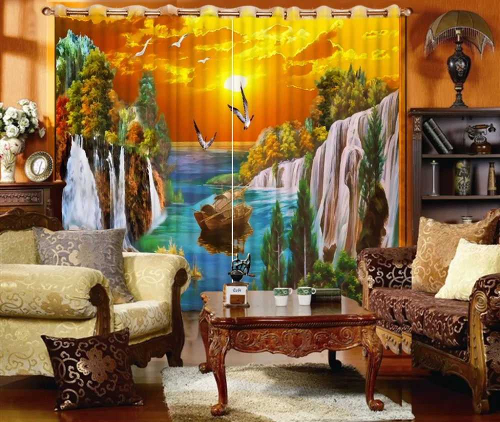 

Custom Any Size 3D Curtain Mountains And Rivers Scenery Sun Blackout/Sheer Window Curtains For Living room Bedroom Drapes