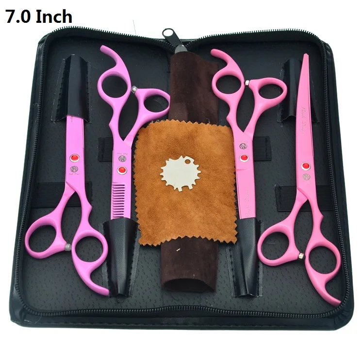 Purple Dragon 7.0" Professional Pet Scissors for Dog Grooming Japanese 440c Animal Straight& Thinning& Curved Shears LZS0377 - Цвет: LZS0372 Set