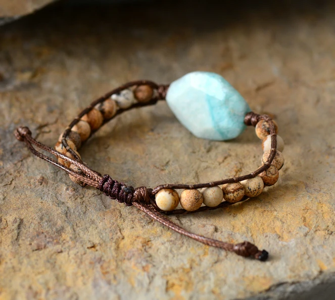 Bracelets for Women Matte Japser Amazonite Beaded Woven Wrap Bracelet Handmade Vegan Brcelets Dropshipping Jewelry