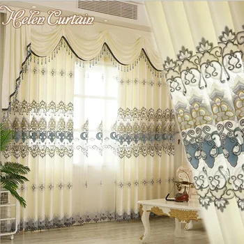 

Helen Curtain New Arrive Embroidered Set Curtains Luxury European Valance Curtains For Living Room White Sheers For Bedroom