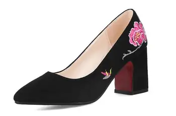 

Ladies Embroider Zapatos Mujer Chaussure High Heels Femme Wedding Elegant Spring Chunky Shoes Woman Women Pumps C161666