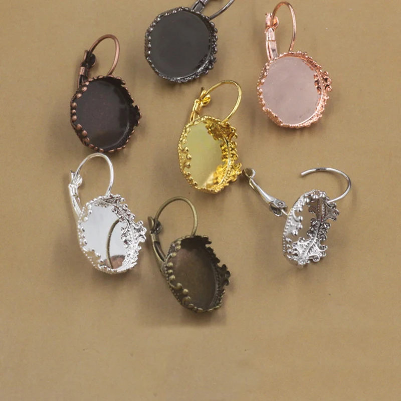 

Mibrow 20pcs/lot Copper 12mm Crown Blank French Lever Earring Tray Cabochon Settings Rose Gold Silver Color Ear Cameo Base