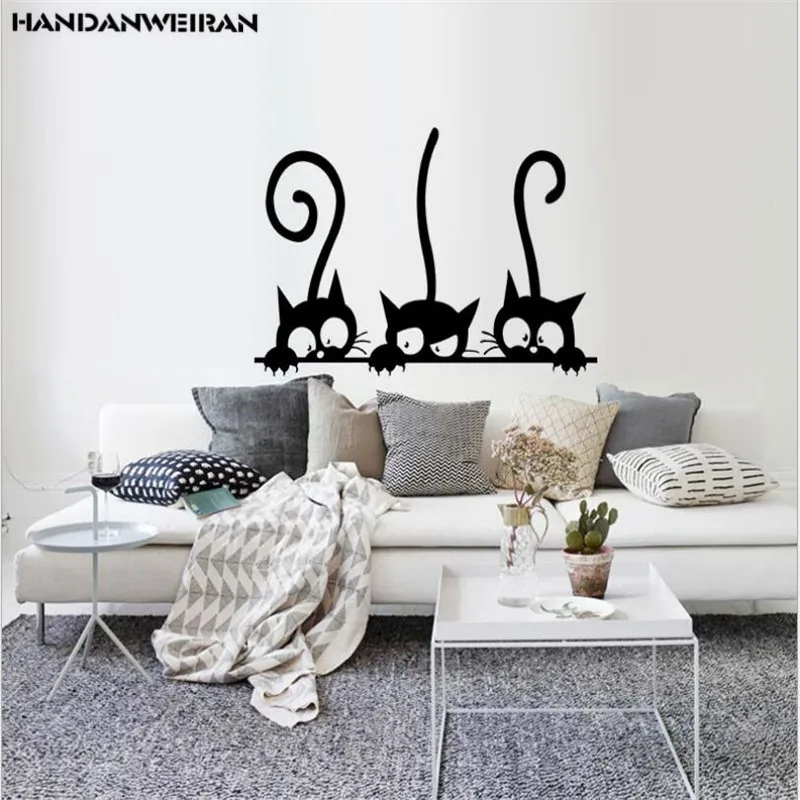 

1PCS Three big eyes black cat wall stickers children's room bedroom background decorative wall stickers 30*20CM