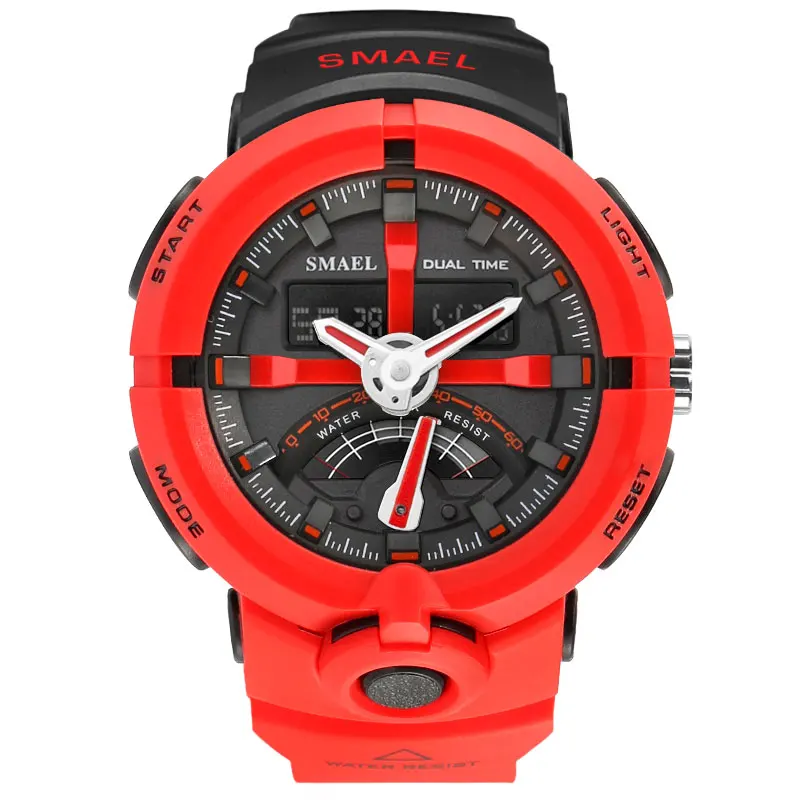Армейские часы мужские белые SMAEL брендовые кварцевые наручные часы Военные мужские часы большие 1637 спортивные водонепроницаемые мужские часы - Цвет: Red