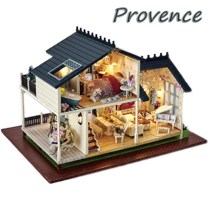 

Dollhouse DIY Doll House Miniature Furniture Mini LED Light 3D Model Wooden House Handmade Toys Gift For Children A032 #D