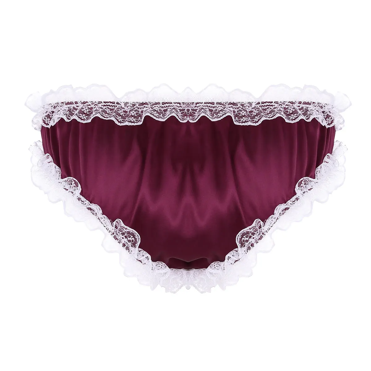 Satin Frilly Panties with Ruffled Floral Lace - Low Rise, Stretchy, Men's Shiny Lingerie image 2