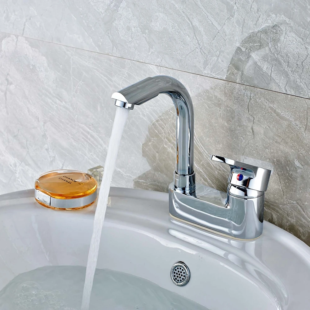 

Deck Mount Swivel Spout Bathroom Basin Faucet Single Handle Vanity Mixer Tap New