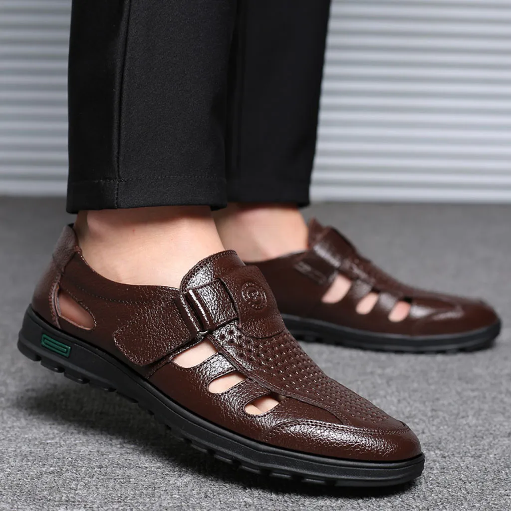Мужские сандалии; сандалии из натуральной кожи; модная Мужская Уличная Повседневная обувь; дышащая обувь в рыбацком стиле; мужская пляжная обувь; большие размеры;# G4