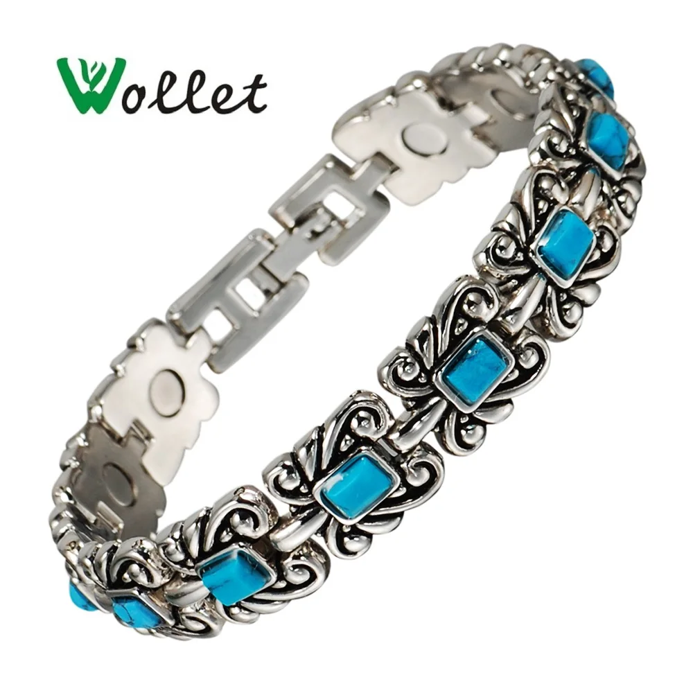 

Inox Women 18.5 Cm Tibetan Silver Jewelry Bio Magnetic Bracelet Vintage Turquoise Bracelet for Women(buy one send one)