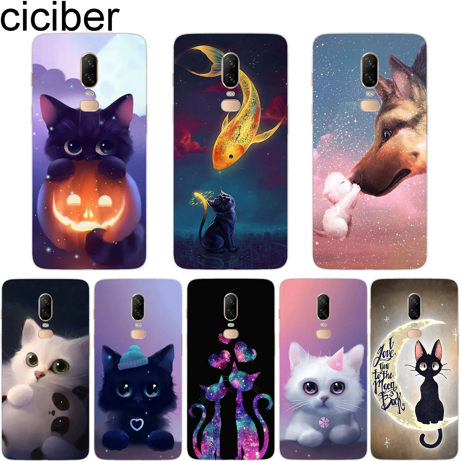 

ciciber Cute Cartoon Cat Animal For Oneplus 6 6T 5 5T Soft Silicone Cover Clear TPU For 1+ 6 1+5 T Phone Cases Fundas Coque Capa