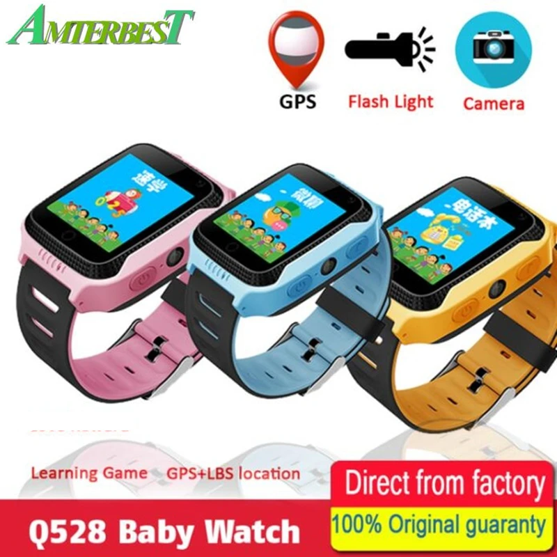 AMTERBEST Q528 GPS Children Smart Watch with Camera Flashlight Baby Watch SOS Call Location Device Tracker Kid Safe Vs Q750 Q100