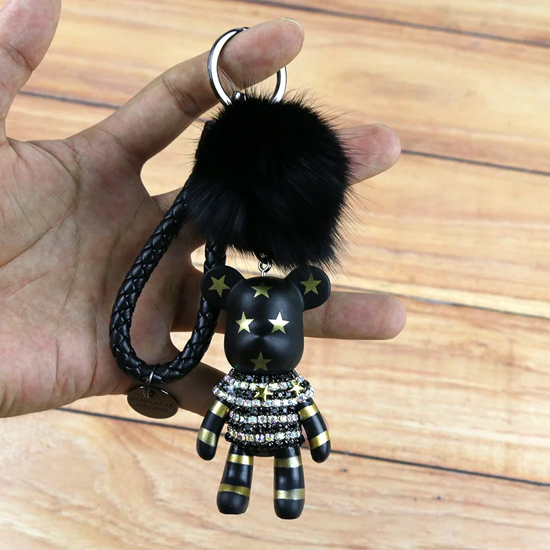 

Luxury Handmade Rhinestone Crystal Bear Keychains Pentagram Cross Bomgom Bears Keychain Car Keyrings Pendant Trinkets Porte Clef