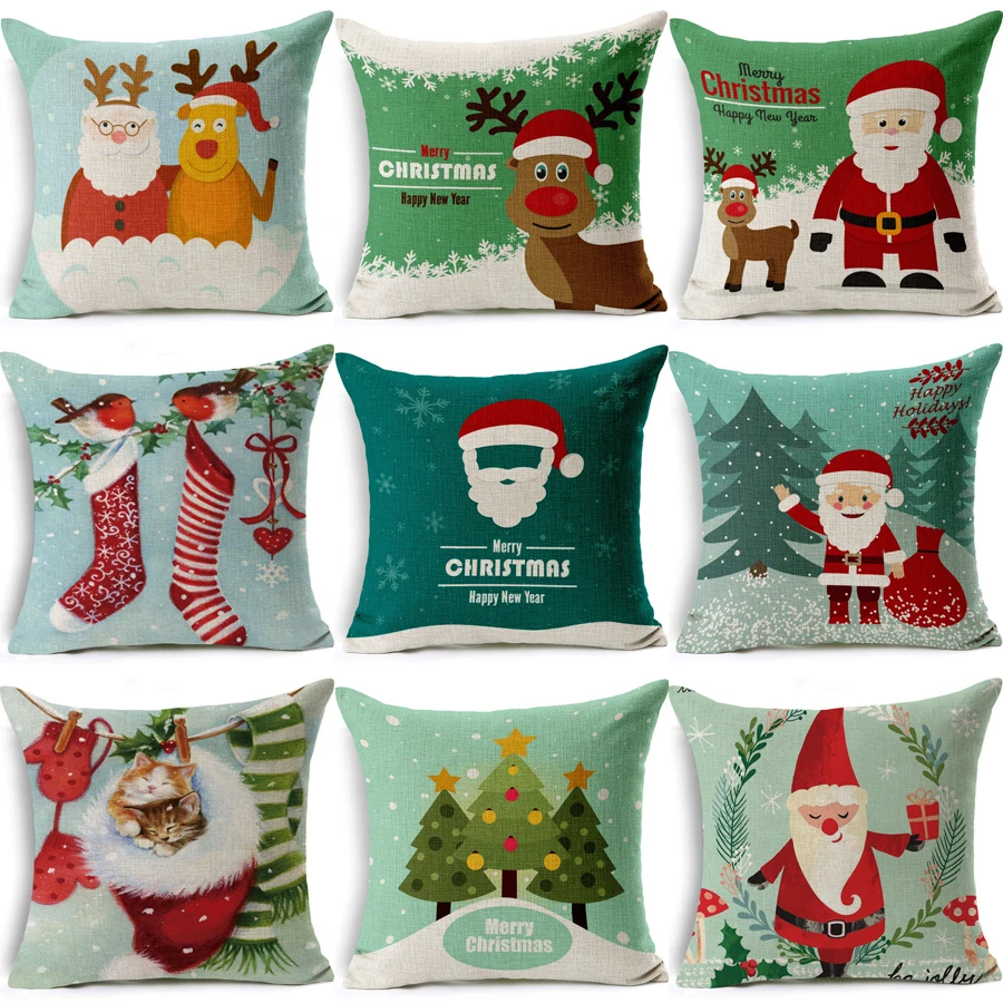 Christmas Deer Pillow Case Home Decor Cotton Linen Throw Taille Housse de coussin