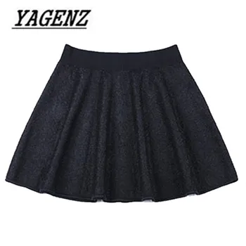 

Oversized 2018 Autumn/Winter New Black Women's Woolen Skirts Elastic Waist Pleated Short Skirt Womens clothing Plus size S-5XL
