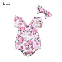 Ropa informal Floral para recién nacidos, Pelele de una pieza con diadema, conjunto de 2 piezas, novedad de verano 2019