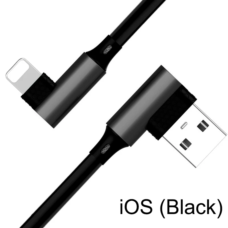 90 градусов угловая линия передачи данных игра Дата кабель телефон Быстрая зарядка линия Micro USB кабель зарядное устройство для Xiaomi 4x Android мобильный телефон - Цвет: Black iOS