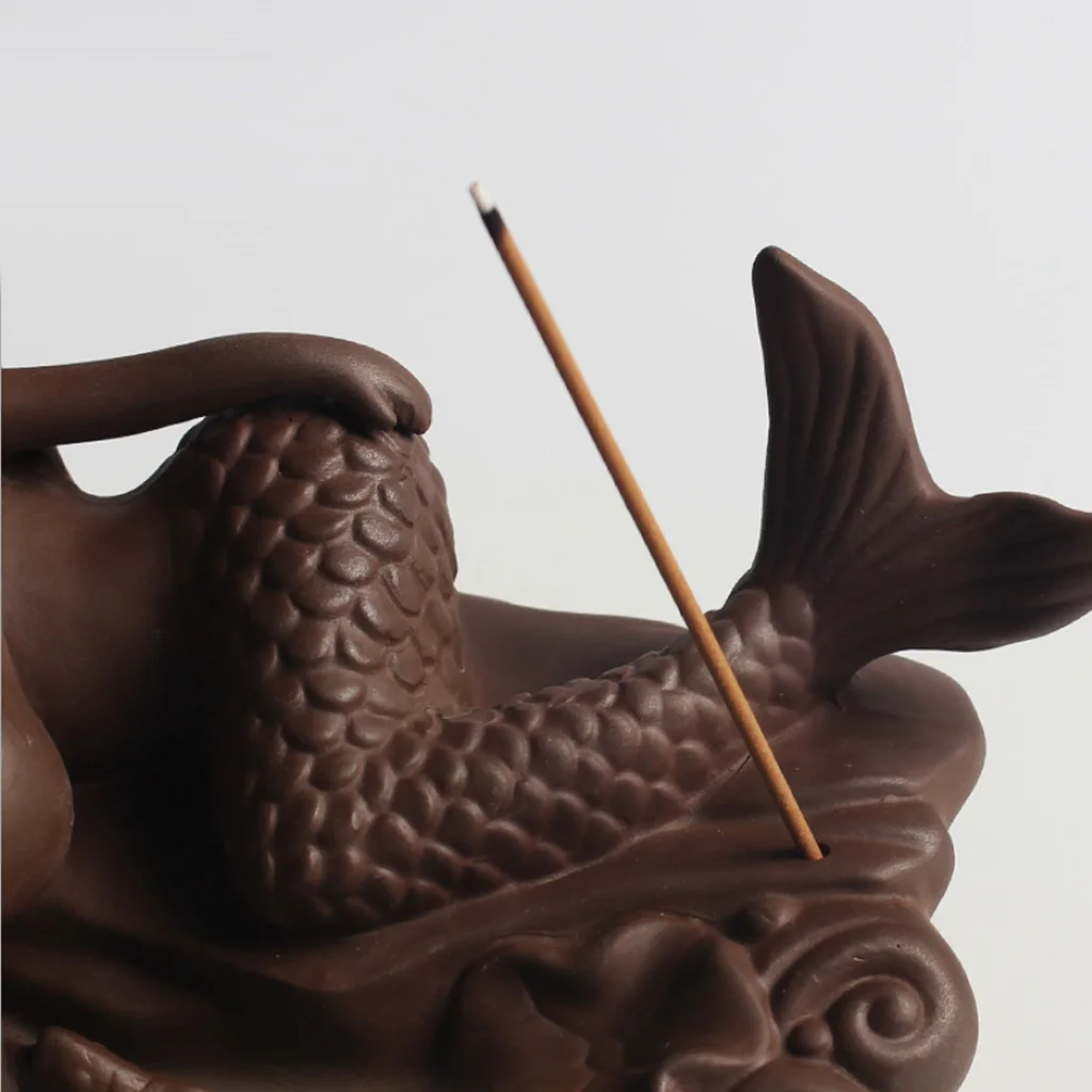 Ceramic Brown Mermaid Incense Burner Statue Burner Figurine Statue Home Decor Tea House Bedroom Table Decoration Great as Gift 