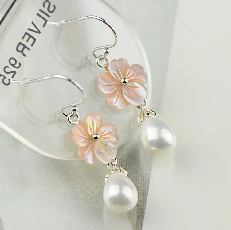 

Silver original jewelry long water natural sweet cherry Shell Pearl Earring Earrings Bay Silverstone female models