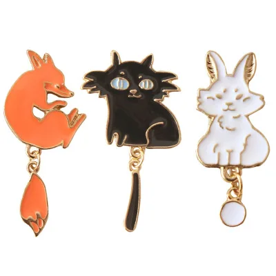 

New Cute Enamel Bunny Rabbit brooch harajuku badge lovely Cartoon Cat Fox brooch animated cartoon chest pin buckle accessories