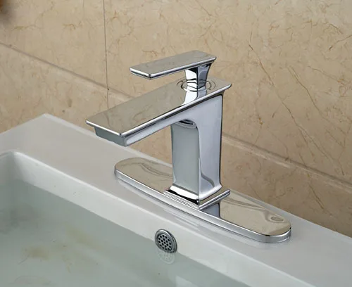 

Free Shipping Wholesale And Retail Chrome Finish Bathroom Faucet Bathroom Basin Mixer Tap with Hole Cover Plate