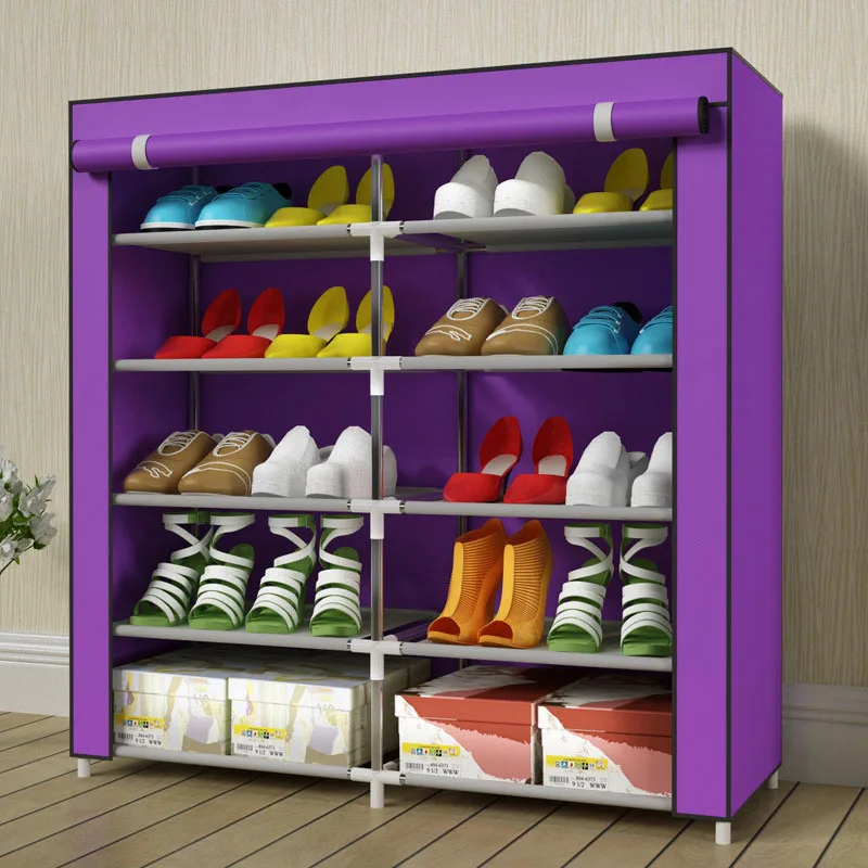 Simple stylish home double-row super-admission non-woven removable stainless steel free assembly multi-functional shoe cabinet