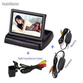 

2.4GHz Wireless RCA Transmitter & Receiver + Backup Hole Rearview CCD Night vision Camera + 4.3 inch Foldable LCD Mirror Monitor
