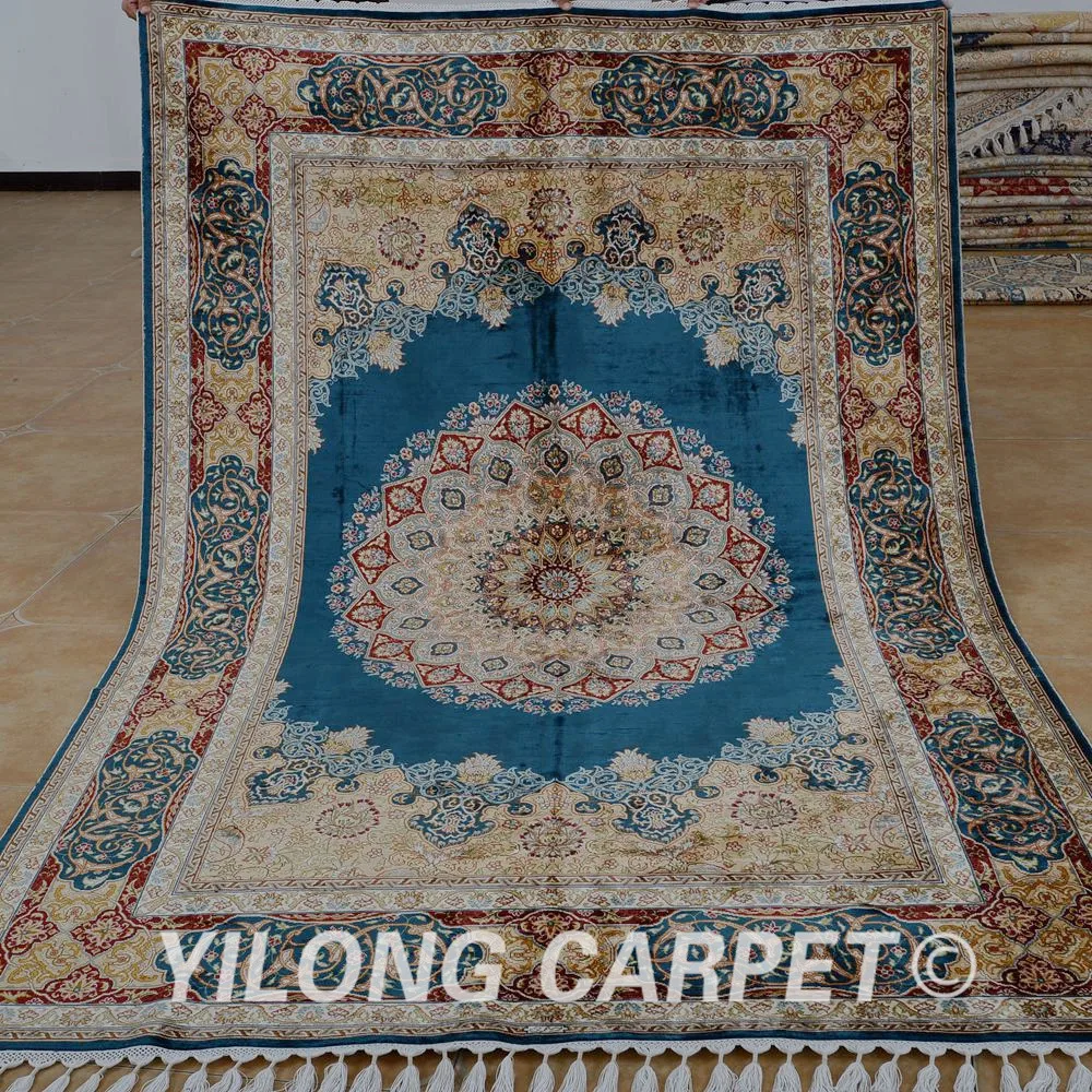 Yilong 5 6 'x 8 3' персидский коврик Тебриз ручной работы темно-синий турецкий (1863) |