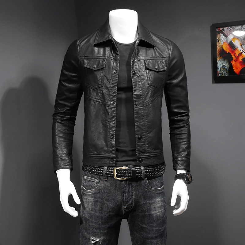 

Men's leather clothing 2018 spring new handsome motorcycle clothing jacket youth Slim Korean version of pu leather lapel jacket