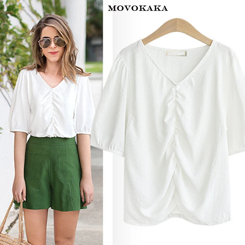 

Hot Sell Summer Blouse Plus Size Cotton White Ladies Shirts And Blouses Ruffle Womens Blouses And Tops Slim Korean Blouse Womens