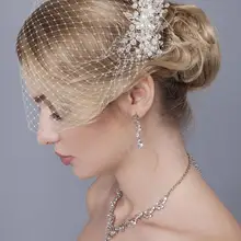 Клетка вуаль с свадебные головные уборы, Свадебные прически Pin расческа для волос со стразами и жемчугом, фата волосы в шиньоне ювелирные изделия