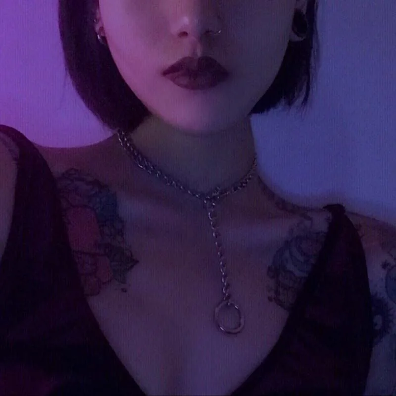 Cool Handmade Silver Chain Choker Necklace for Women Men Girls Punk Gothic Metal Chain Collar with O Round - Image 5