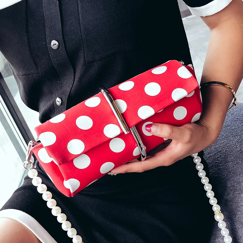 

Retro Ladies Pearl Shoulder Strap Messenger Bag 2018 New Dot High Quality Pu Leather Women's Shoulder Bag Small Square Bag