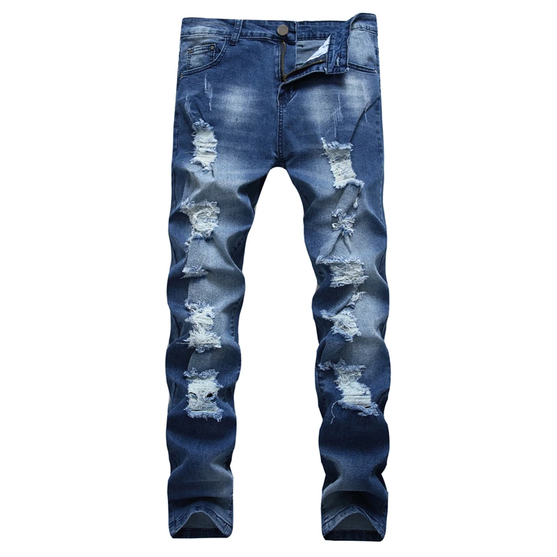 2019 New Fashion Ripped Jeans Men Patchwork Hollow Out Printed Beggar Cropped Pants Man Cowboys Demin Pants Male