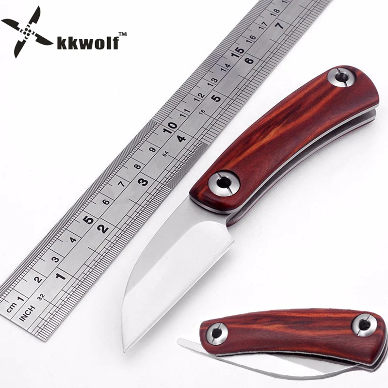Тактический складной нож KKWOLF 5CR15MOV карманный с деревянной ручкой