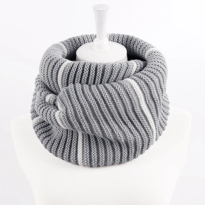 VISROVER Free Shipping Kniited Scarf Lic Winter Women Round Scarfs Infinity Snood Ladies Stripe Ring Loop Scarf  Unisex Circle  (22)