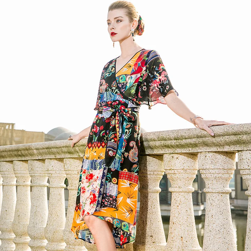 Zijden bloemen beach boho bohemian party plus size club lange jurken casual sexy vrouwen 2019 lente zomer zwart chiffon Bat mouw Zijden bloemen beach boho bohemian party plus size club lange jurken casual sexy vrouwen 2019 lente zomer zwart chiffon Bat mouw