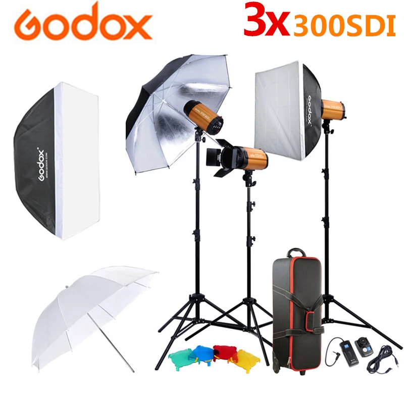 Godox 220V 300SDI Professional Photography Studio Flash Speedlite Lighting Lamp Kit + Light Stand 50x70cm Softbox Carry Bag | Электроника