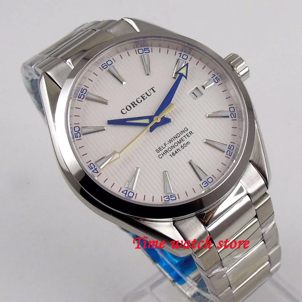 41mm Corgeut Miyota 8215 5ATM automatic men's watch steel Polished date luminous sapphire glass