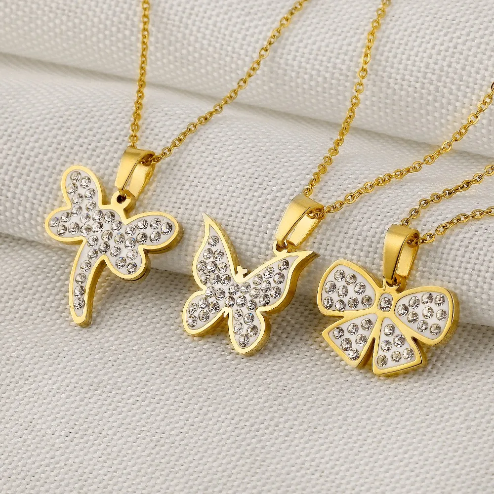 

Crystal Butterfly Bow Dragonfly Pave Pendant Necklace For Women Women Cubic Zirconia Jewelry Gift Necklaces For Girl