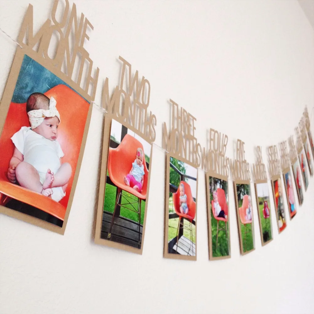 

1-12 Months Baby 1st Birthday Party Photo Frame Shower Bunting Banner Home Decor Sticker