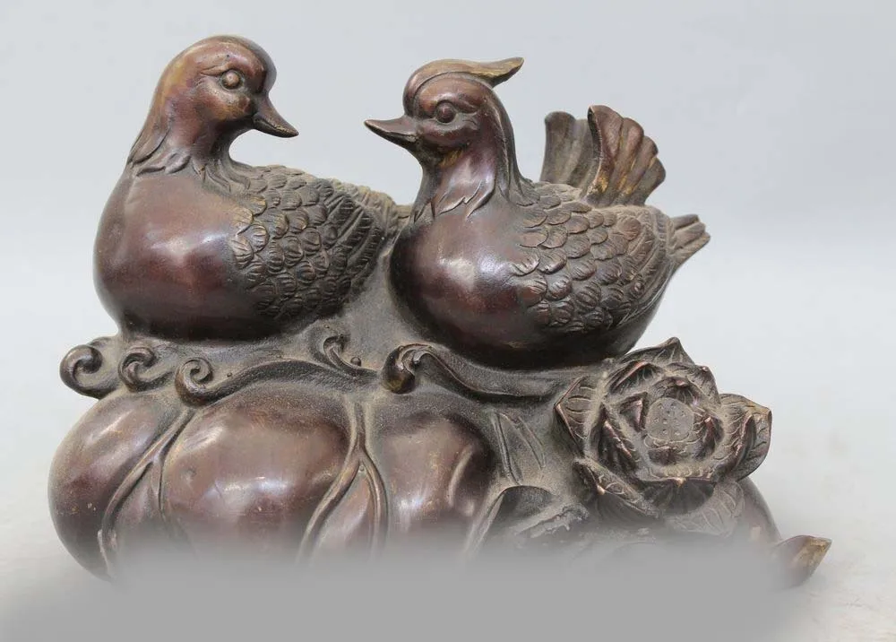 

7" Chinese Copper Folk Animal mandarin duck aix galericulata Statue sculpture