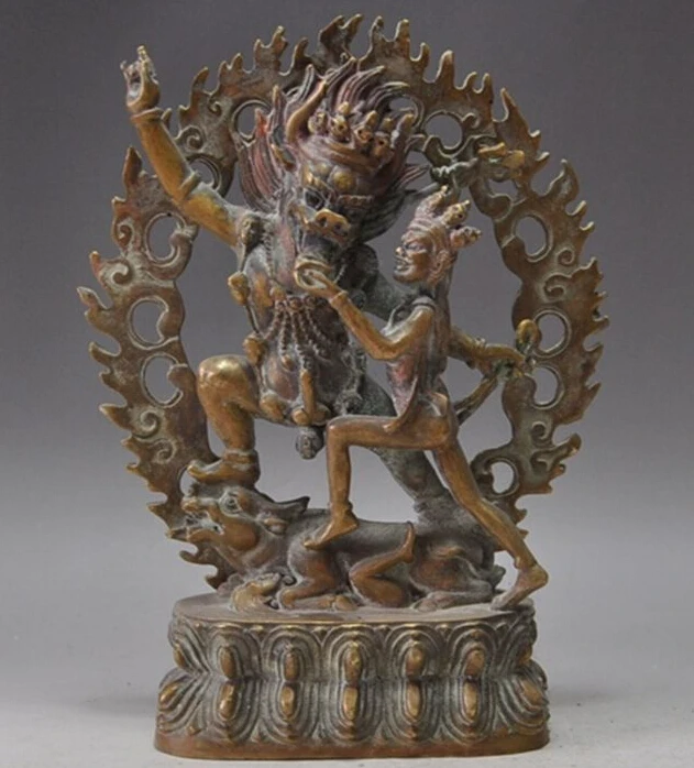 

[old craft ] 8" Old Tibet Bronze Copper Vajrapani Exorcism Hayagriva Buddha Couples Statue (A0314)
